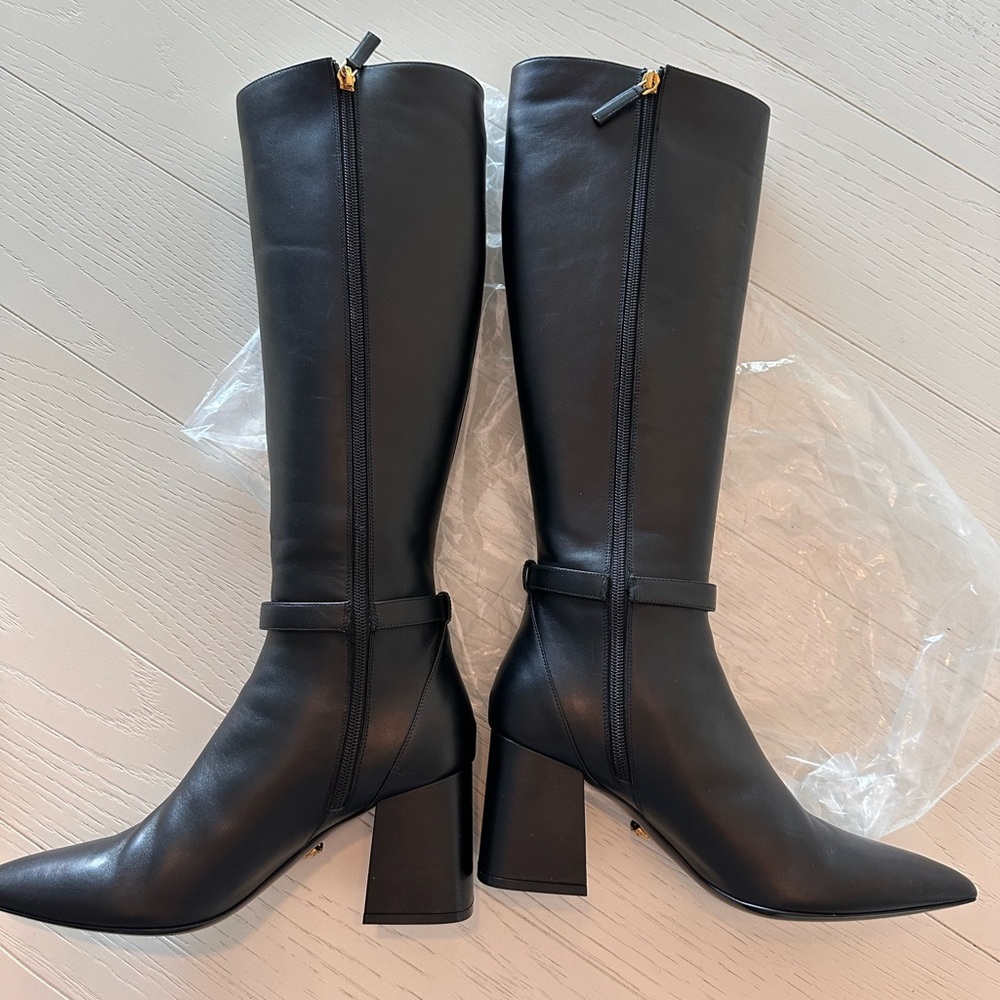 Versace Black Leather Knee-High Boots - Picture 4 of 11